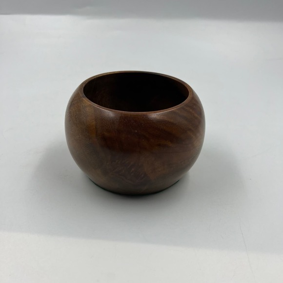 Vintage Handmade Calabsah Bowl Salt Dish Serving Wooden 5 Inch MCM Oil Rubbed - Picture 9 of 9